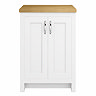 Chatsworth 545mm Traditional White Countertop Vanity Unit with Solid Beech Wood Worktop & Chrome Handles