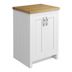 Chatsworth 545mm Traditional White Countertop Vanity Unit with Solid Beech Wood Worktop & Chrome Handles