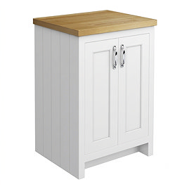Chatsworth 545mm Traditional White Countertop Vanity Unit with Solid Beech Wood Worktop & Chrome Handles