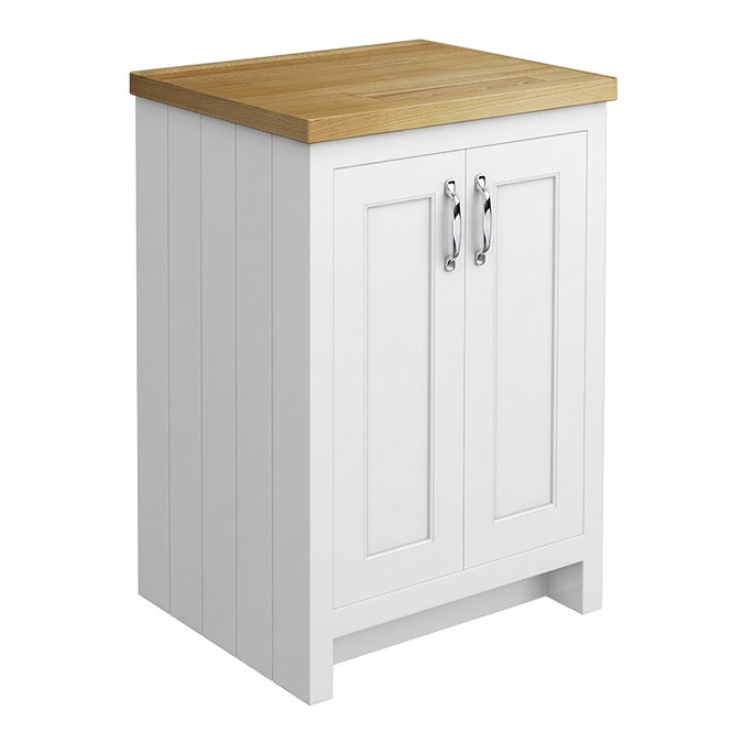 Chatsworth 545mm Traditional White Countertop Vanity Unit with Solid Beech Wood Worktop & Chrome Handles