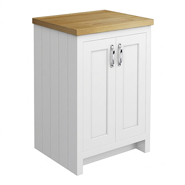 Chatsworth 545mm Traditional White Countertop Vanity Unit with Solid Beech Wood Worktop & Chrome Handles