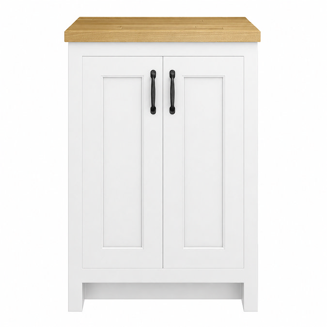 Chatsworth 545mm Traditional White Countertop Vanity Unit with Solid Beech Wood Worktop & Matt Black Handles