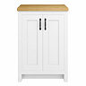 Chatsworth 545mm Traditional White Countertop Vanity Unit with Solid Beech Wood Worktop & Matt Black Handles
