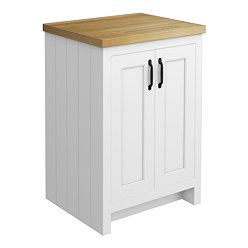 Chatsworth 545mm Traditional White Countertop Vanity Unit with Solid Beech Wood Worktop & Matt Black Handles