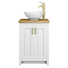Chatsworth 545mm White Countertop Vanity with Worktop, Round Basin & Brushed Brass Handles