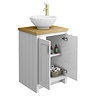 Chatsworth 545mm White Countertop Vanity with Worktop, Round Basin & Brushed Brass Handles