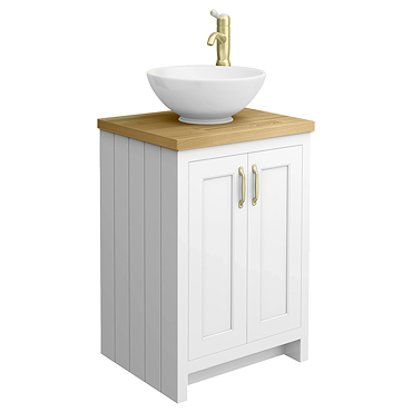 Chatsworth 545mm White Countertop Vanity with Worktop, Round Basin & Brushed Brass Handles