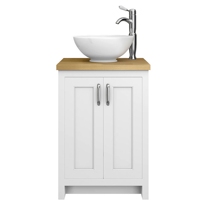 Chatsworth 545mm White Countertop Vanity with Worktop, Round Basin & Chrome Handles