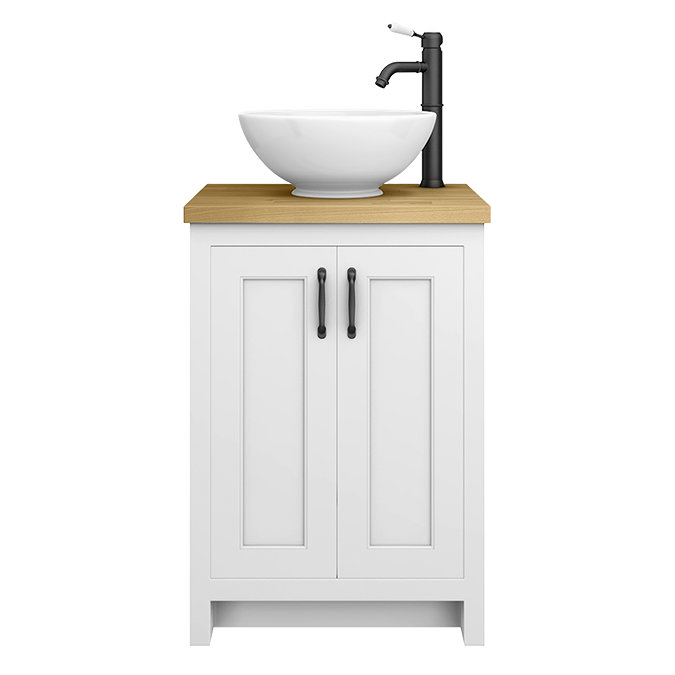 Chatsworth 545mm White Countertop Vanity with Worktop, Round Basin & Matt Black Handles