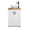 Chatsworth 545mm White Countertop Vanity with Worktop, Round Basin & Matt Black Handles