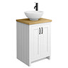 Chatsworth 545mm White Countertop Vanity with Worktop, Round Basin & Matt Black Handles