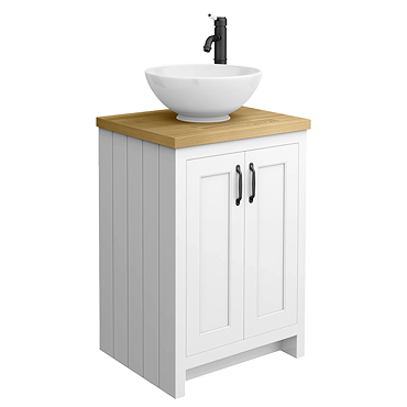Chatsworth 545mm White Countertop Vanity with Worktop, Round Basin & Matt Black Handles