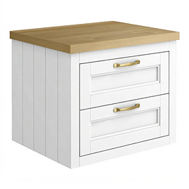 Chatsworth 545mm White Wall Hung Countertop Vanity with Beech Worktop & Brushed Brass Handles