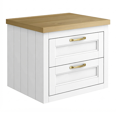Chatsworth 545mm White Wall Hung Countertop Vanity with Beech Worktop & Brushed Brass Handles