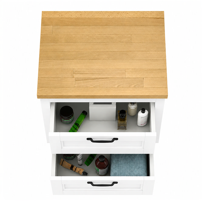 Chatsworth 545mm White Wall Hung Countertop Vanity with Beech Worktop & Matt Black Handles