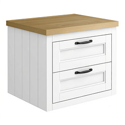 Chatsworth 545mm White Wall Hung Countertop Vanity with Beech Worktop & Matt Black Handles