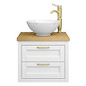 Chatsworth 545mm White Wall Hung Countertop Vanity with Worktop, Round Basin & Brushed Brass Handles
