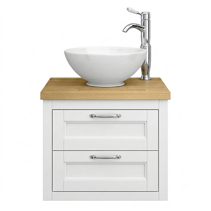 Chatsworth 545mm White Wall Hung Countertop Vanity with Worktop, Round Basin & Chrome Handles