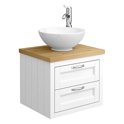 Chatsworth 545mm White Wall Hung Countertop Vanity with Worktop, Round Basin & Chrome Handles
