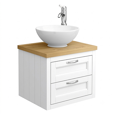 Chatsworth 545mm White Wall Hung Countertop Vanity with Worktop, Round Basin & Chrome Handles