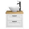 Chatsworth 545mm White Wall Hung Countertop Vanity with Worktop, Round Basin & Matt Black Handles