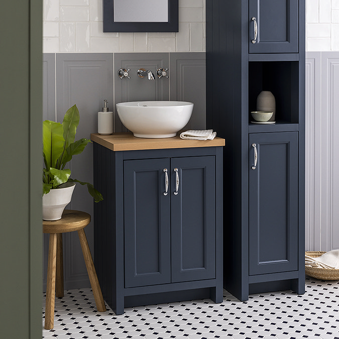 Chatsworth 545mm Blue Countertop Vanity with Worktop, Round Basin & Chrome Handles