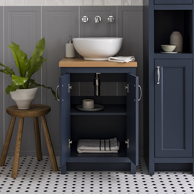 Chatsworth 545mm Blue Countertop Vanity with Worktop, Round Basin & Chrome Handles
