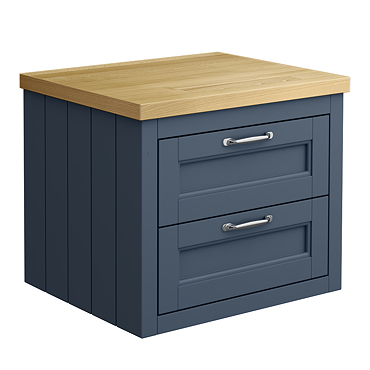 Chatsworth 545mm Blue Wall Hung Countertop Vanity with Beech Worktop & Chrome Handles