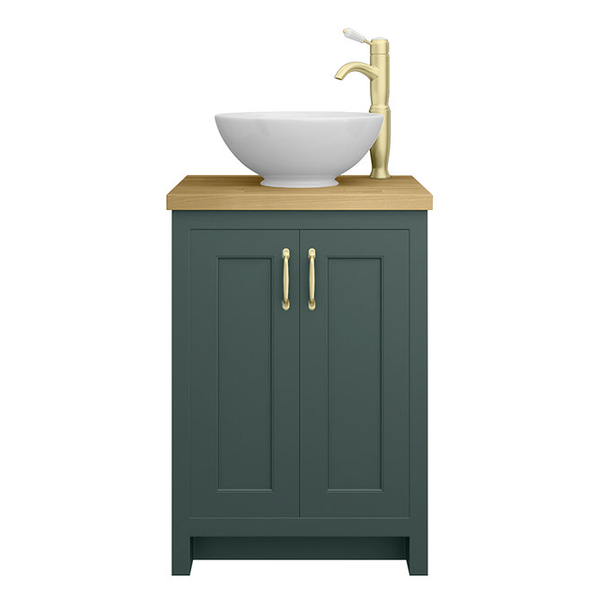 Chatsworth 545mm Green Countertop Vanity with Worktop, Round Basin & Brushed Brass Handles