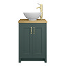 Chatsworth 545mm Green Countertop Vanity with Worktop, Round Basin & Brushed Brass Handles
