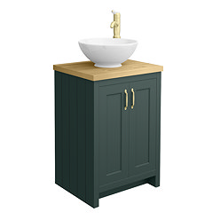 Chatsworth 545mm Green Countertop Vanity with Worktop, Round Basin & Brushed Brass Handles