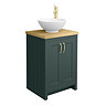 Chatsworth 545mm Green Countertop Vanity with Worktop, Round Basin & Brushed Brass Handles