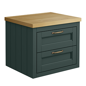 Chatsworth 545mm Green Wall Hung Countertop Vanity with Beech Worktop & Antique Brass Handles