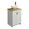 Chatsworth 545mm Grey Countertop Vanity with Worktop, Round Basin & Antique Brass Handles
