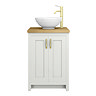 Chatsworth 545mm Grey Countertop Vanity with Worktop, Round Basin & & Brushed Brass Handles