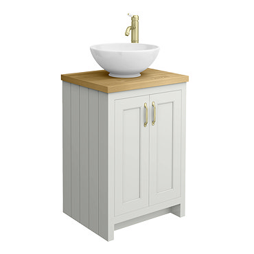 Chatsworth 545mm Grey Countertop Vanity with Worktop, Round Basin & & Brushed Brass Handles