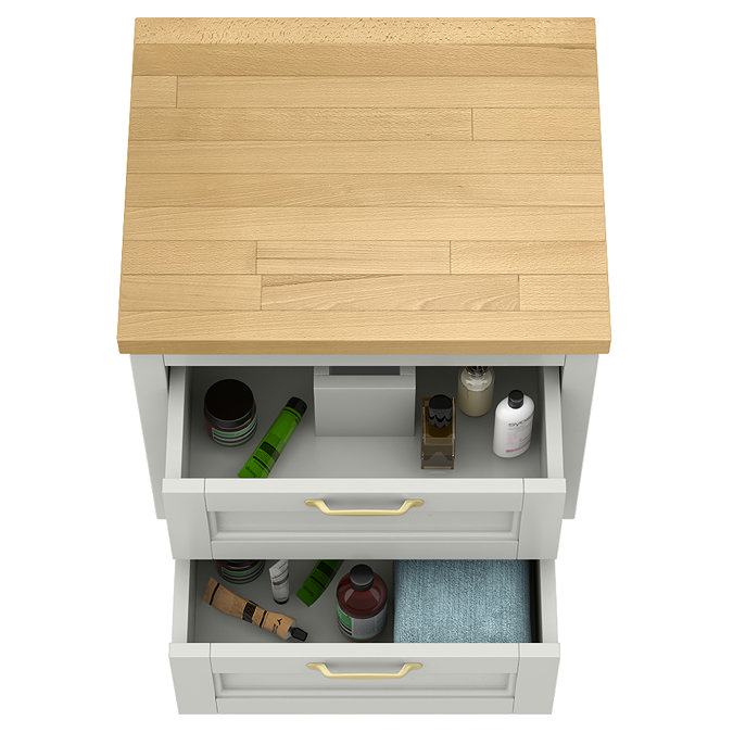 Chatsworth 545 Grey WH Countertop Vanity with Beech Worktop & Brushed Brass Handles