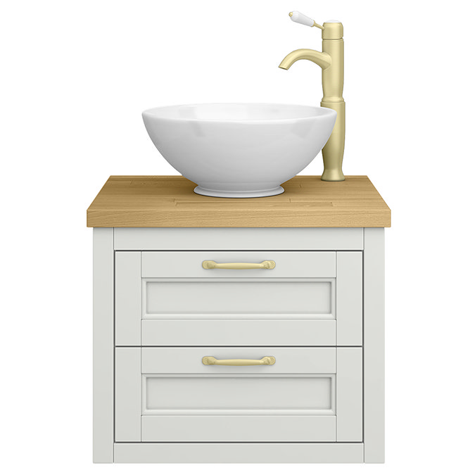 Chatsworth 545 Grey WH Countertop Vanity with Worktop, Round Basin & Antique Brass Handles