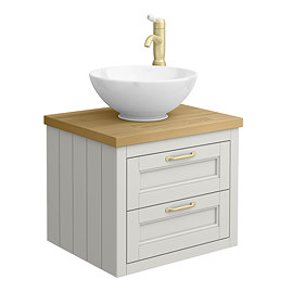 Chatsworth 545 Grey WH Countertop Vanity with Worktop, Round Basin & Antique Brass Handles