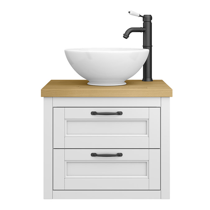 Chatsworth 545mm Grey Wall Hung Countertop Vanity with Worktop, Round Basin & Matt Black Handles