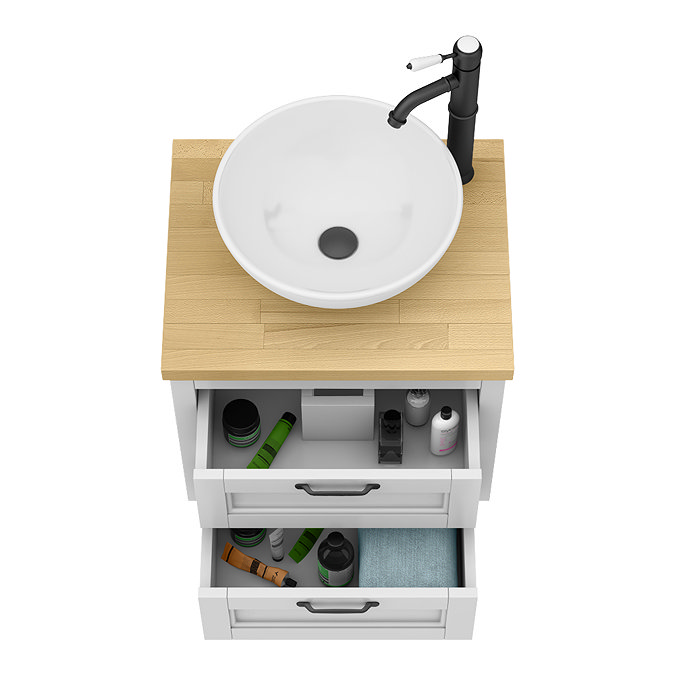 Chatsworth 545mm Grey Wall Hung Countertop Vanity with Worktop, Round Basin & Matt Black Handles