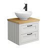 Chatsworth 545mm Grey Wall Hung Countertop Vanity with Worktop, Round Basin & Matt Black Handles