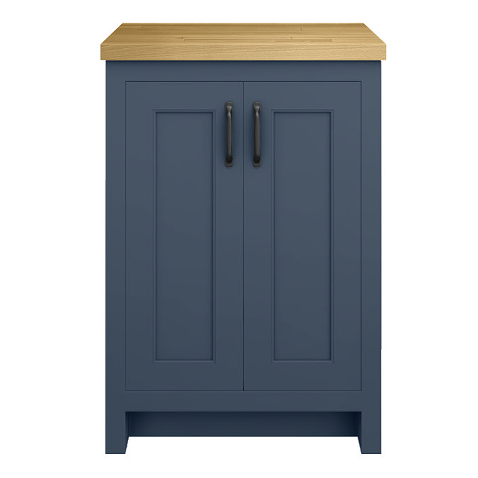 Chatsworth 545mm Traditional Blue Countertop Vanity with Beech Worktop & Matt Black Handles