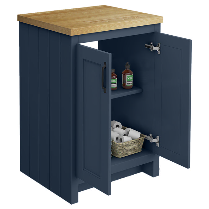 Chatsworth 545mm Traditional Blue Countertop Vanity with Beech Worktop & Matt Black Handles
