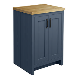 Chatsworth 545mm Traditional Blue Countertop Vanity with Beech Worktop & Matt Black Handles