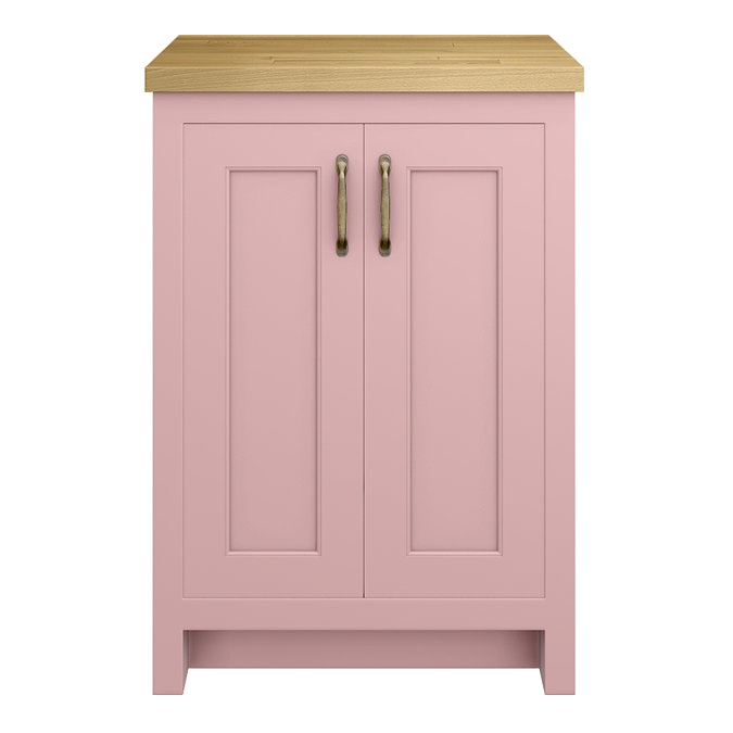 Chatsworth 545mm Traditional Dusky Pink Countertop Vanity with Beech Worktop & Antique Brass Handles
