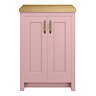 Chatsworth 545mm Traditional Dusky Pink Countertop Vanity with Beech Worktop & Antique Brass Handles