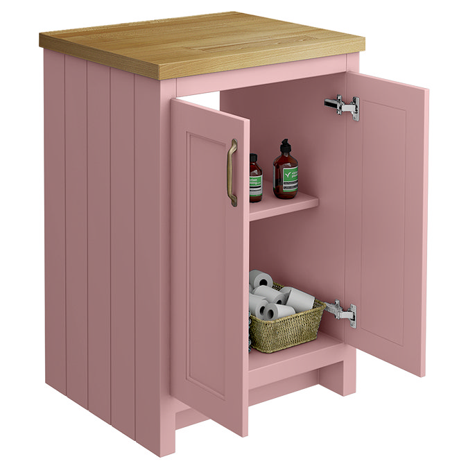 Chatsworth 545mm Traditional Dusky Pink Countertop Vanity with Beech Worktop & Antique Brass Handles