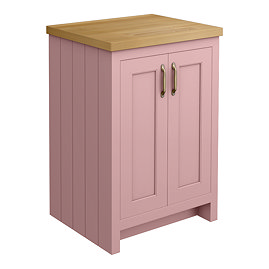 Chatsworth 545mm Traditional Dusky Pink Countertop Vanity with Beech Worktop & Antique Brass Handles