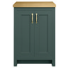 Chatsworth 545mm Traditional Green Countertop Vanity with Beech Worktop & Brushed Brass Handles